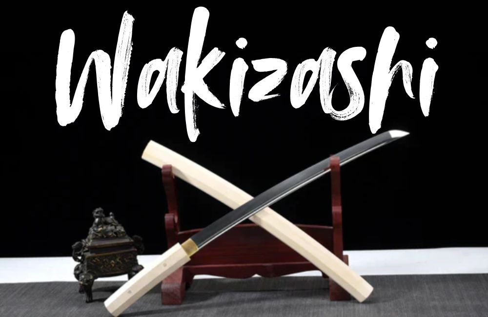 An image that serves as button for Wakizashi product. This image shows a wakizashi with wooden hilt.